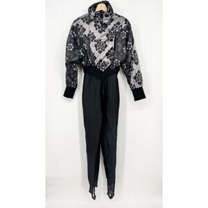 Vtg 90s Nils Ski Suit Women’s 6/8 Gray Black One Piece Wool Blend Apres USA READ